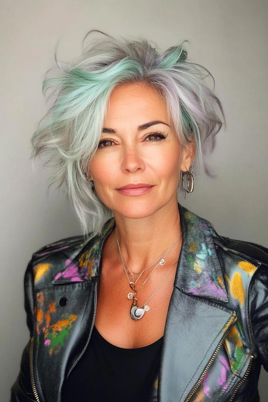 Bold Silver with Mint Highlights