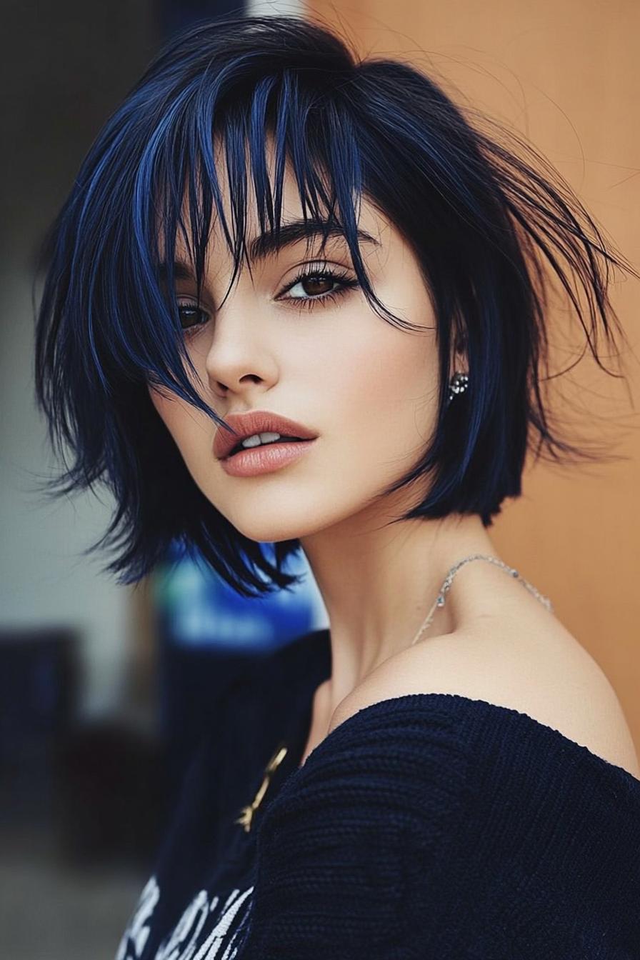 Edgy Blue Bob Style