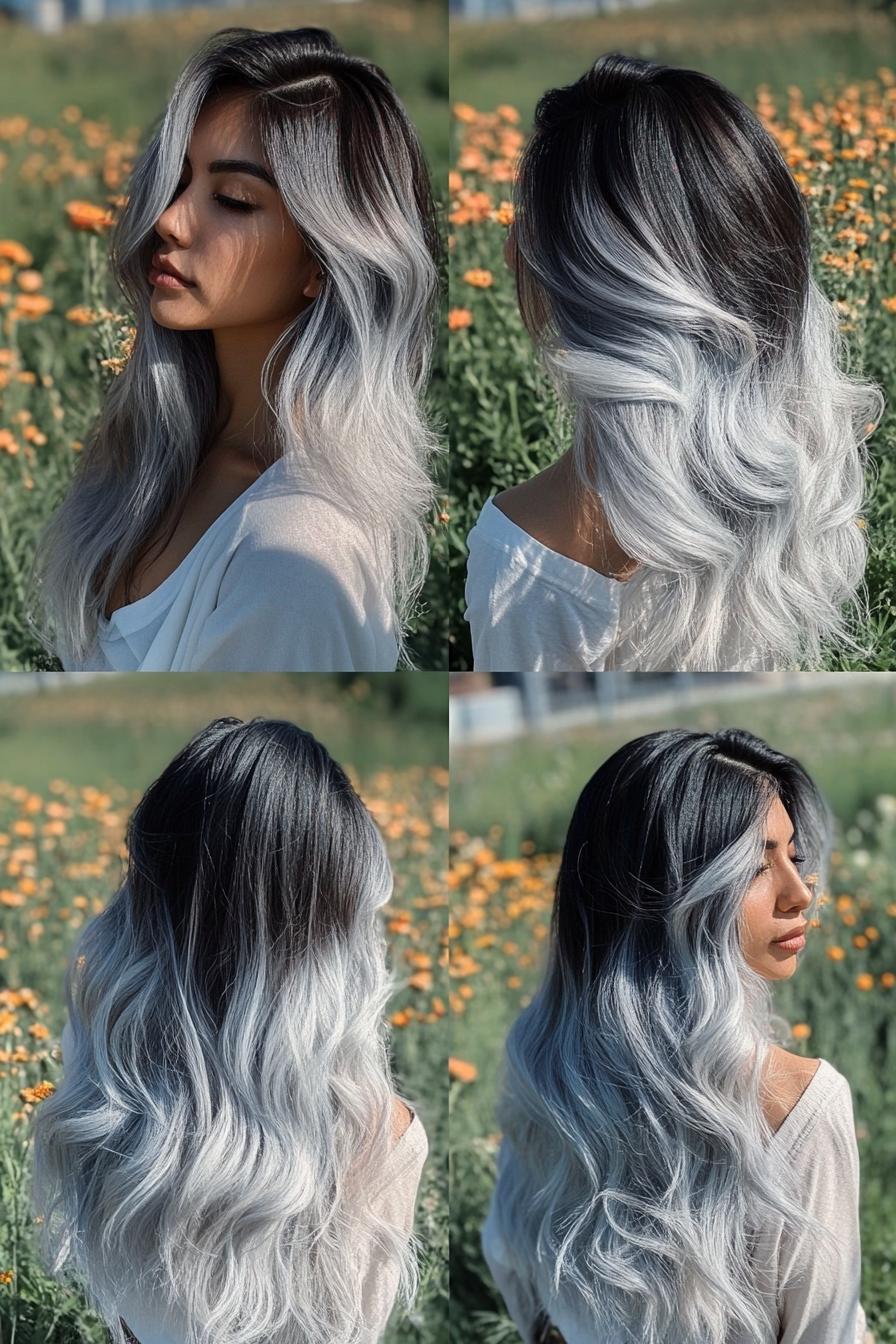 Silvery Ombre Waves