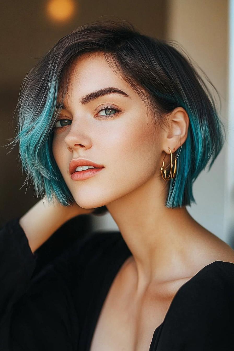 Teal Accents Trendy Bob