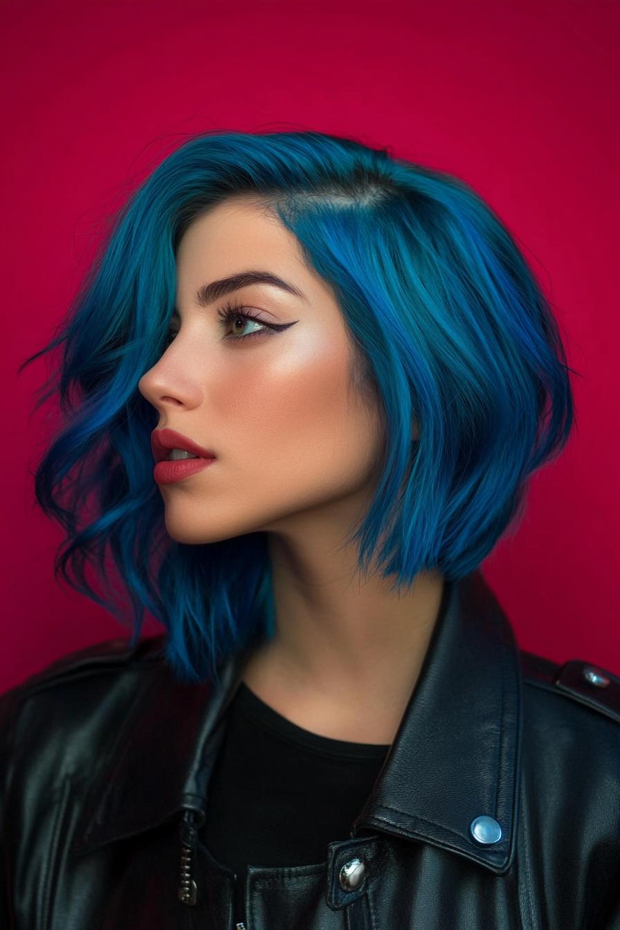 Vibrant Wavy Blue Bob