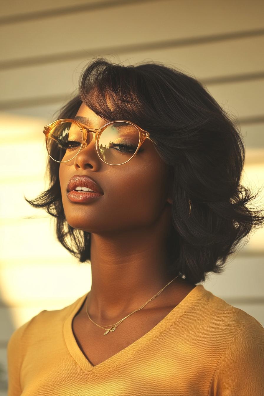 Wavy Elegance with Glasses