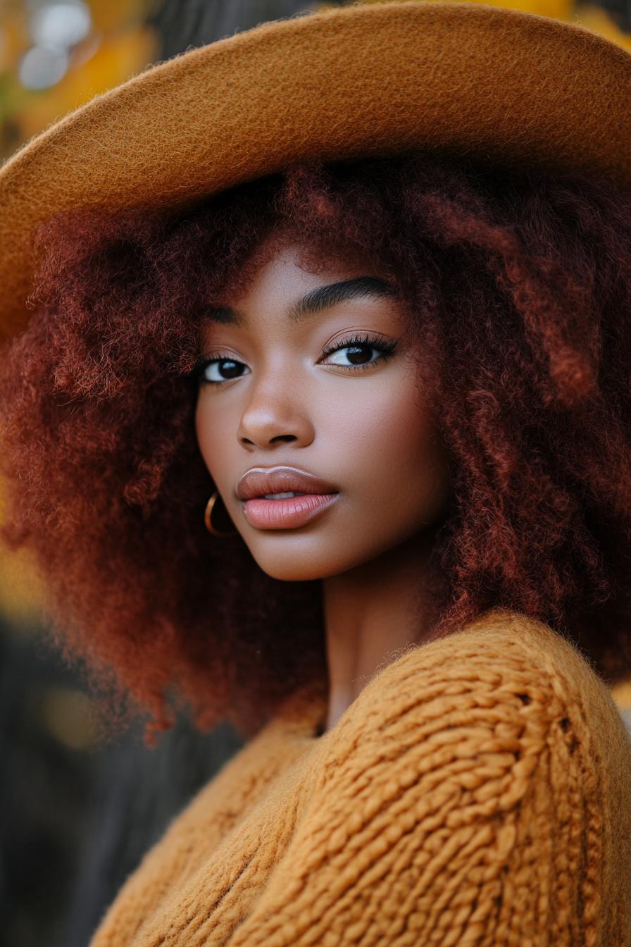 Curly Elegance in Hat