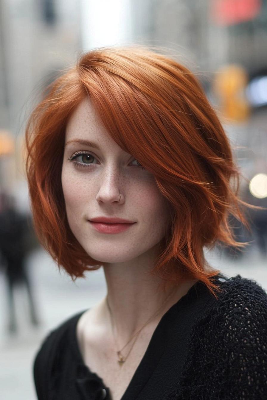 Vibrant Red Wavy Bob