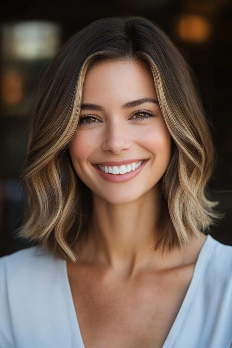 wavy bob with highlights