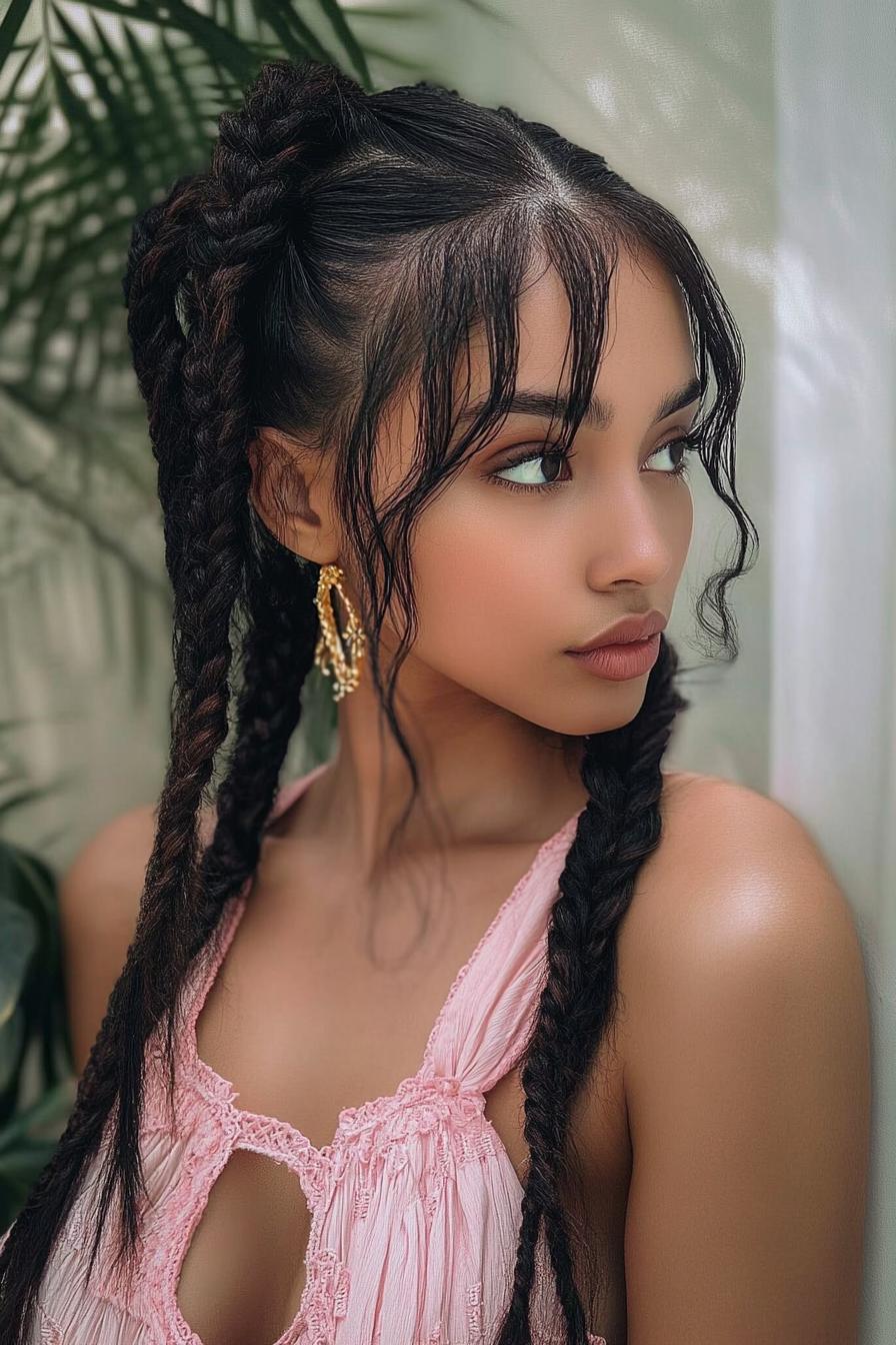 Braided Elegance with Bangs