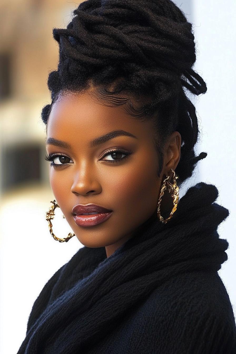 Elegant High Locs Updo