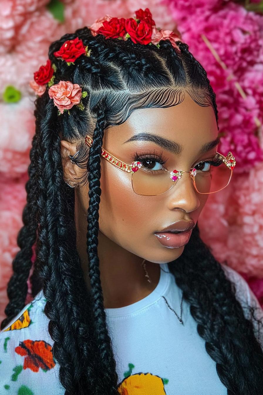 Floral Cornrow Elegance