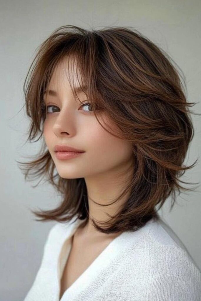 feathered layers with bangs