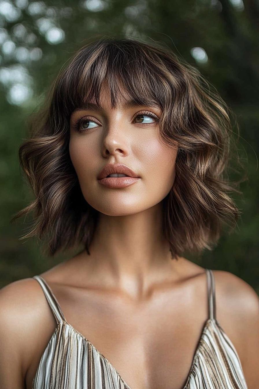 Wavy Bob and Bangs