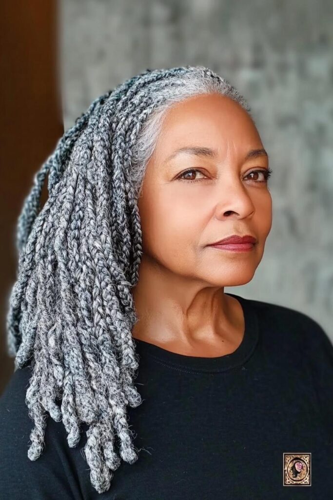 17 Easy Knotless Braids For Older Women Silver Braids Elegance Unveiled 683x1024