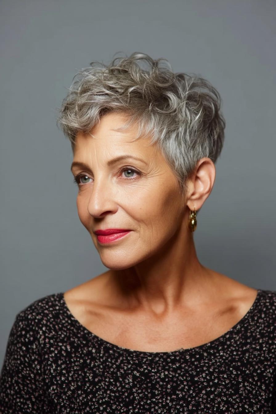 chic textured gray pixie