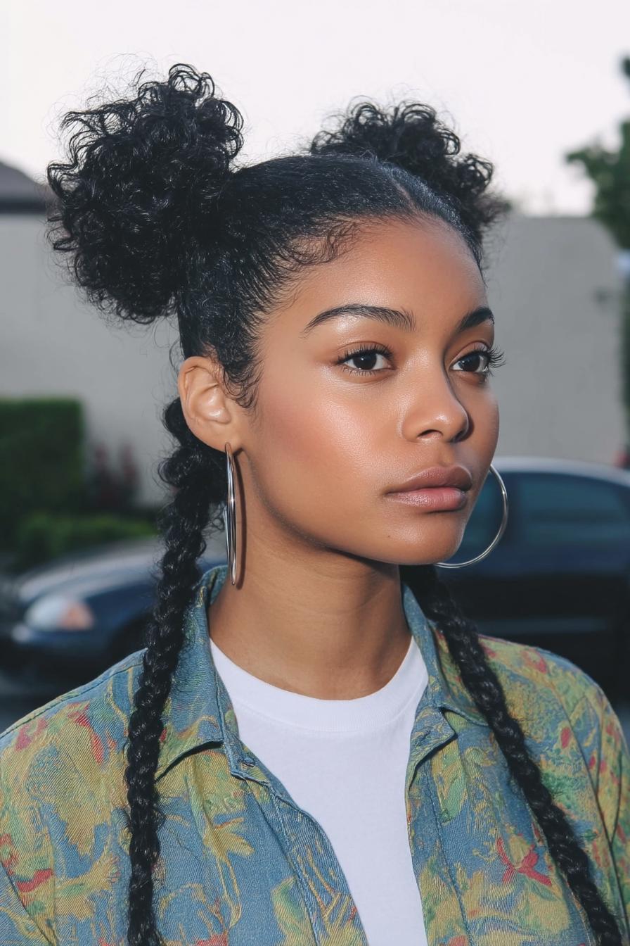 Curly Buns Braided Beauty
