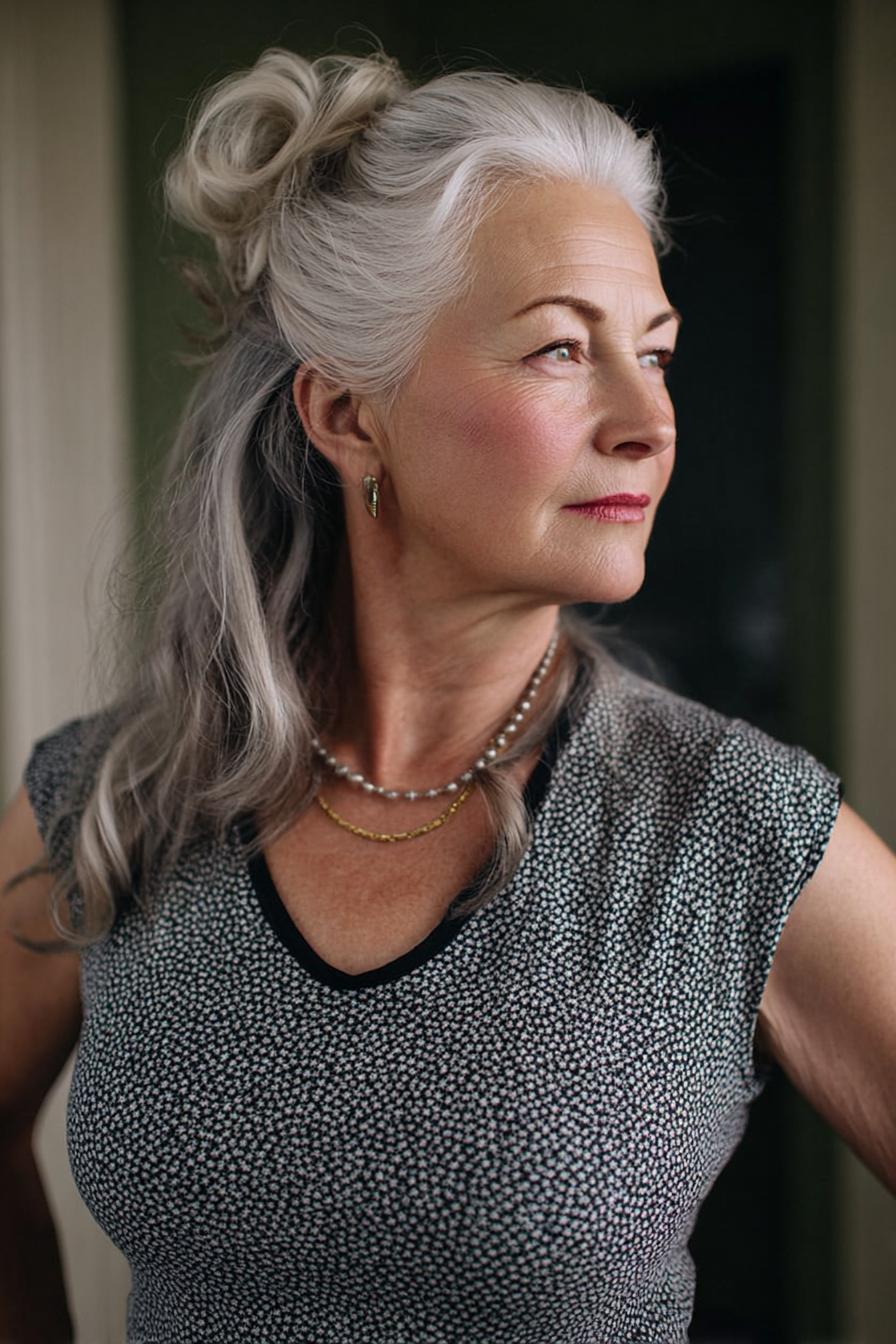 Silver Elegance in Curls