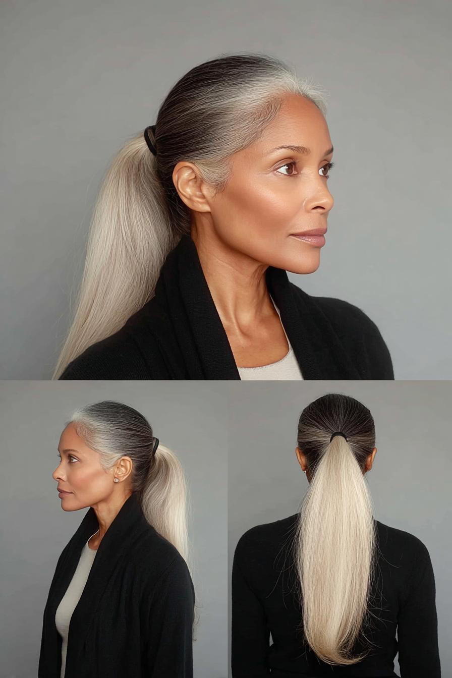 Elegant Silvery Ponytail Style