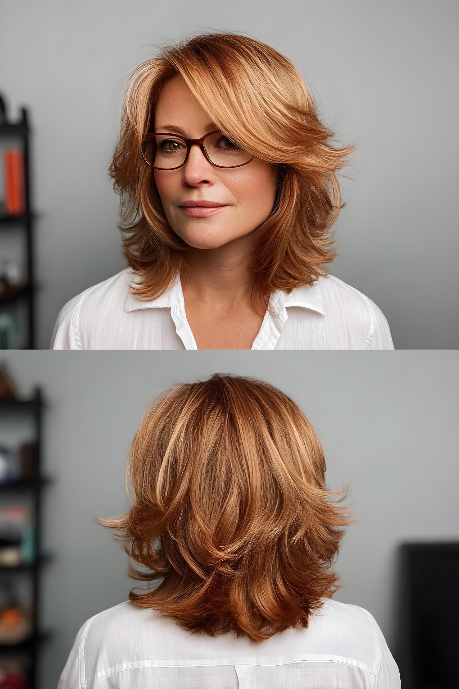 feathered shag with side bangs