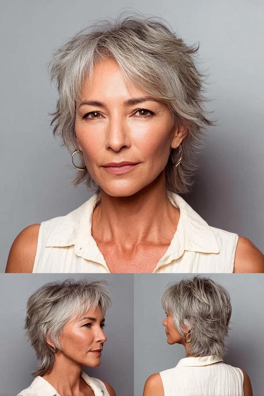 Silver shag with wispy bangs