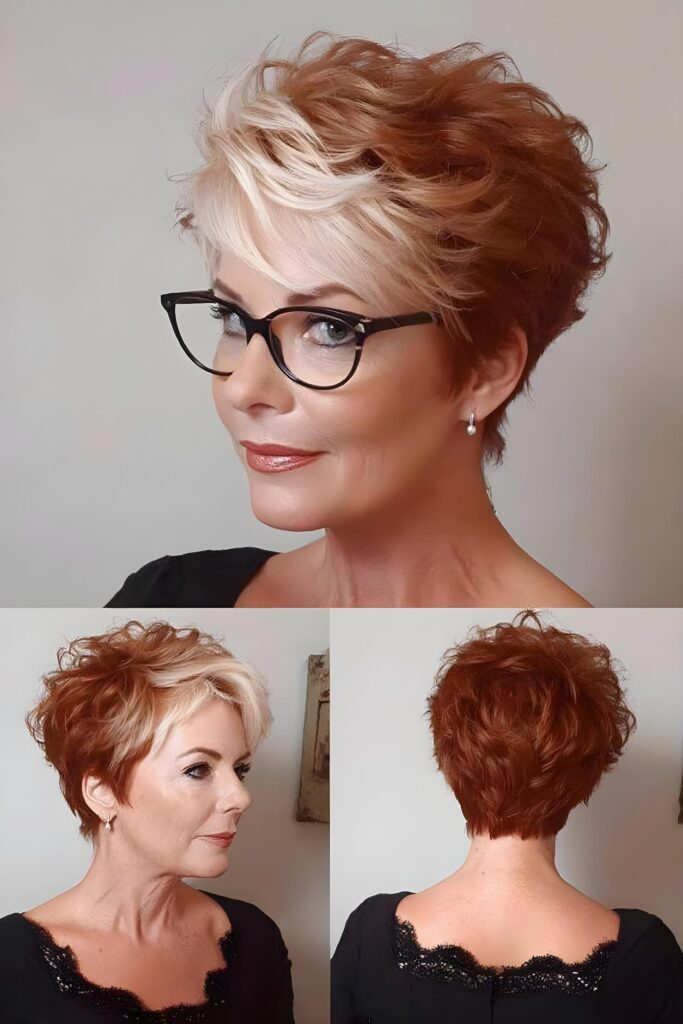 sunlit blonde pixie layers