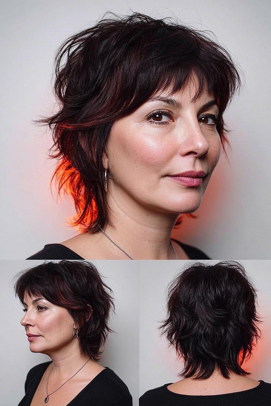 Tousled brunette shag mullet