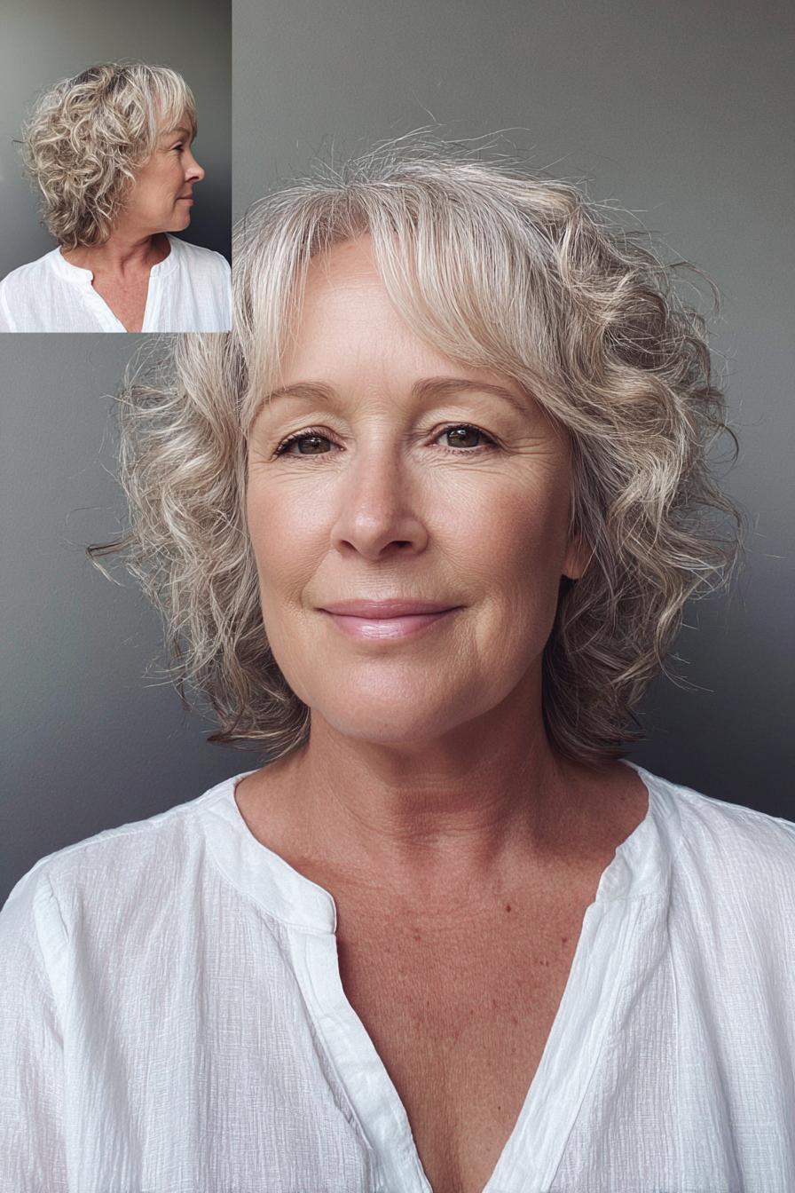 Soft Silver Curly Bob