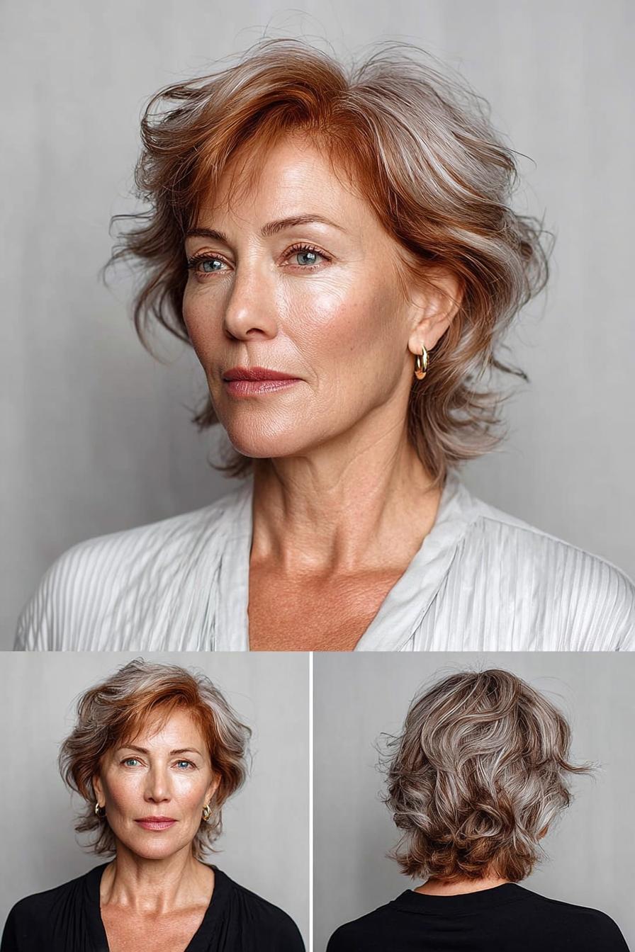 Copper silver tousled bob