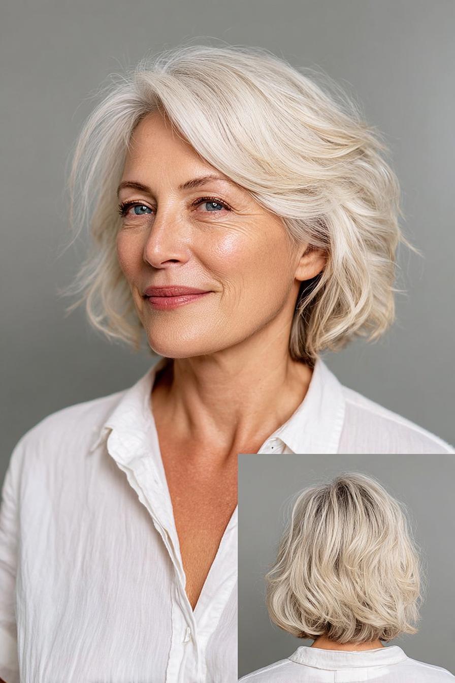 Silvery Blonde Tousled Bob