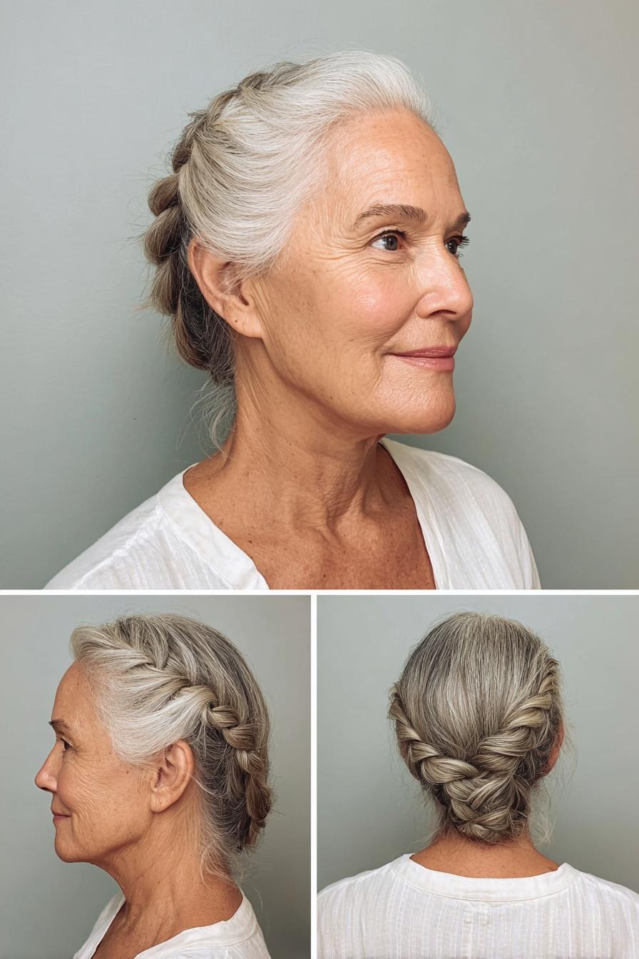 Elegant silver braided updo