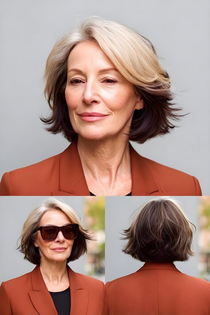 silvery blonde layered bob