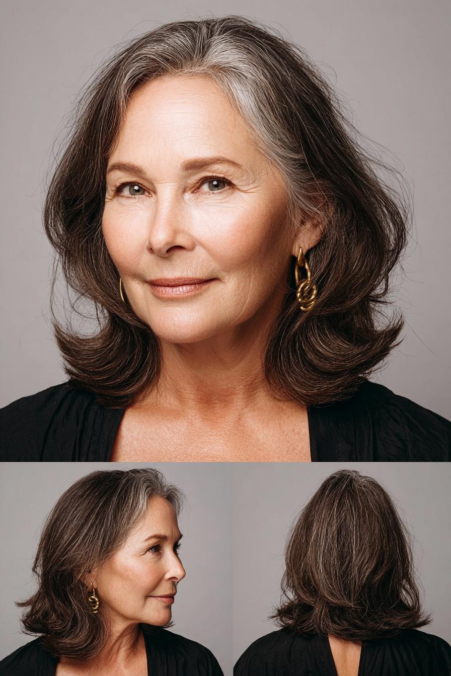 Soft layered gray bob elegance
