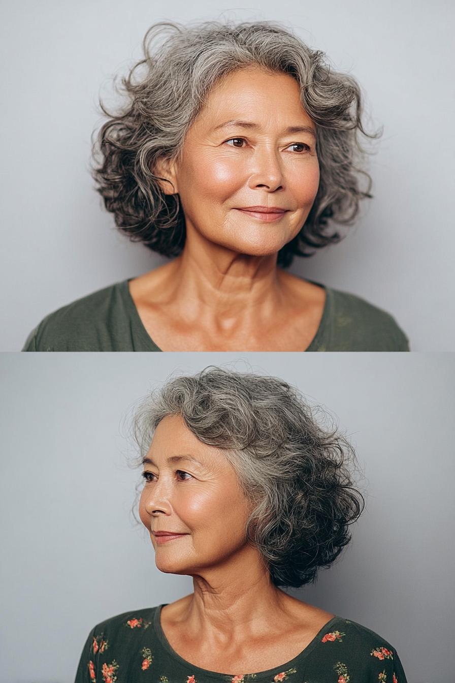 Soft Silver Curly Bob