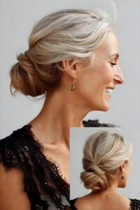 soft silver low bun elegance
