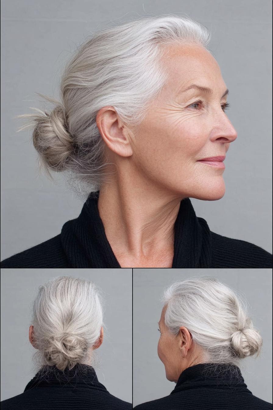 Soft Silver Nape Bun