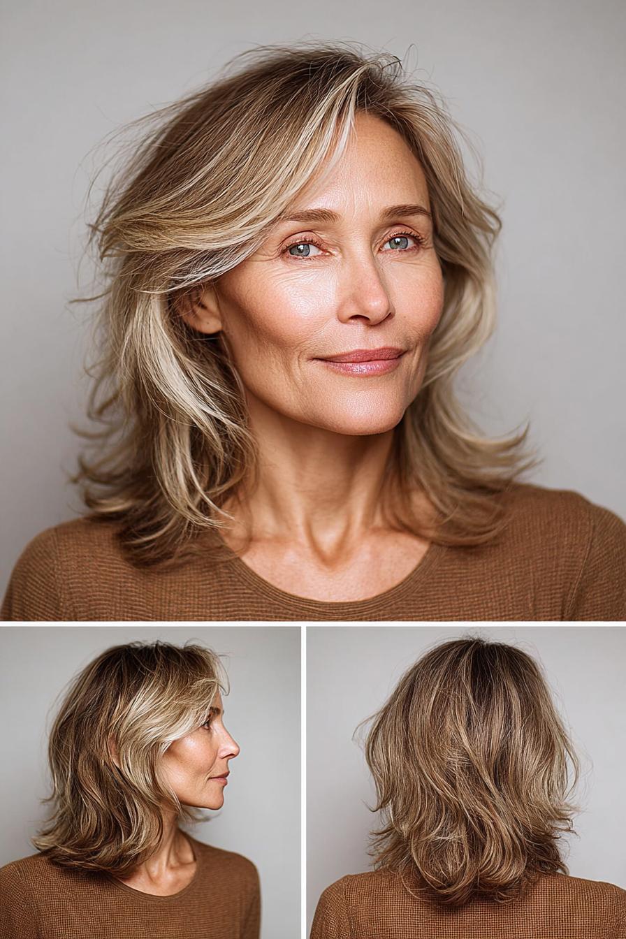Sun kissed feathered layered bob