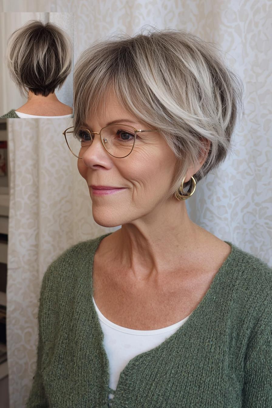 Silver blonde feathered pixie