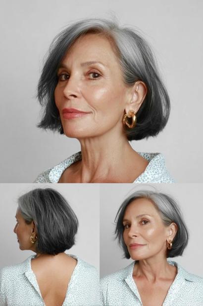 Silver gray bob elegance