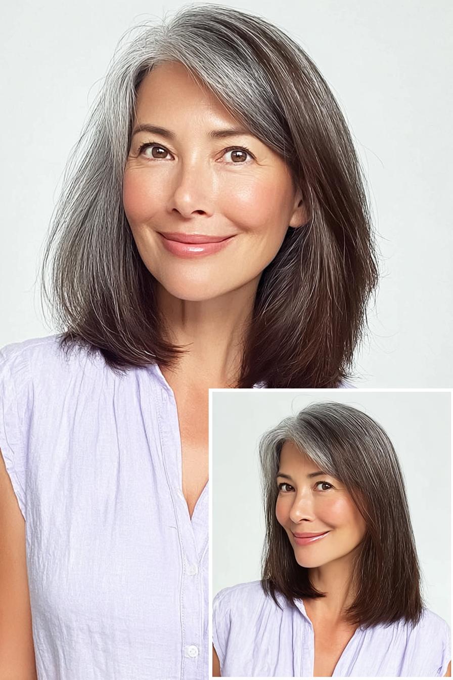 Silver streak shoulder length elegance