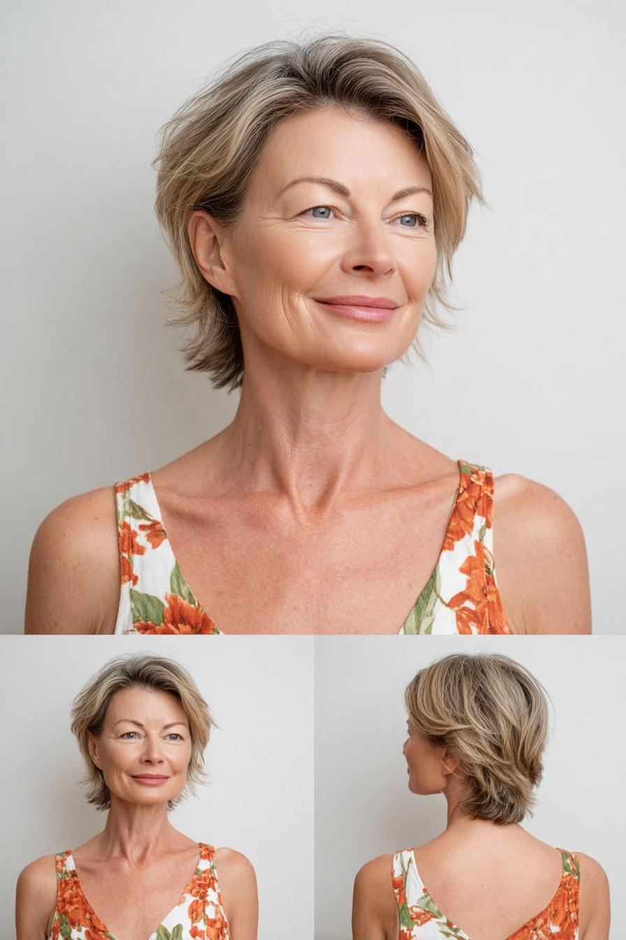 Soft layered blonde gray bob