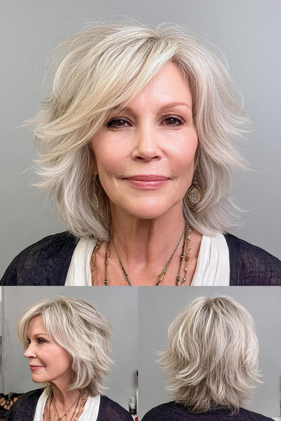 Soft layered silver hairstyle