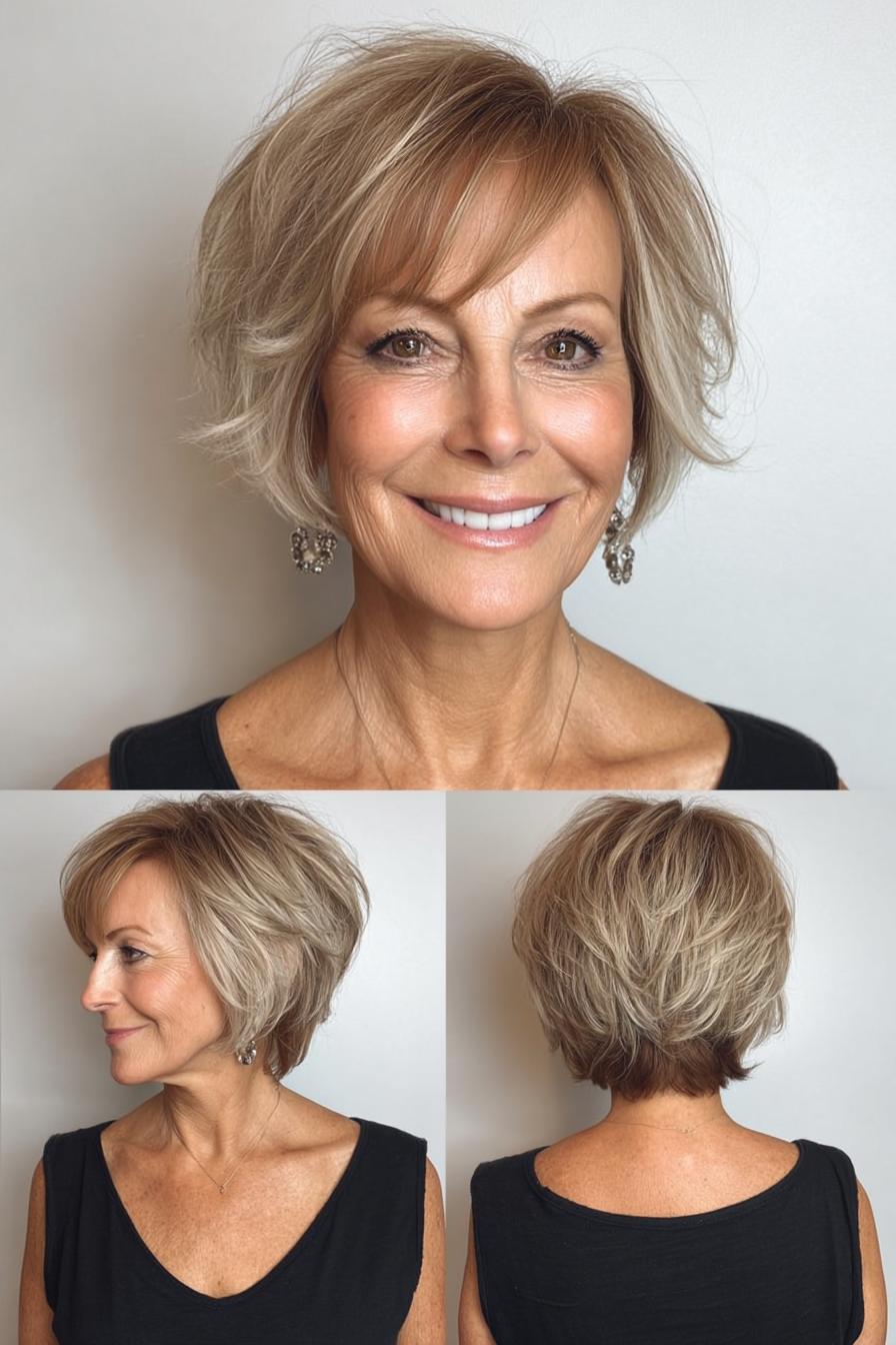 Sunlit layered blonde bob