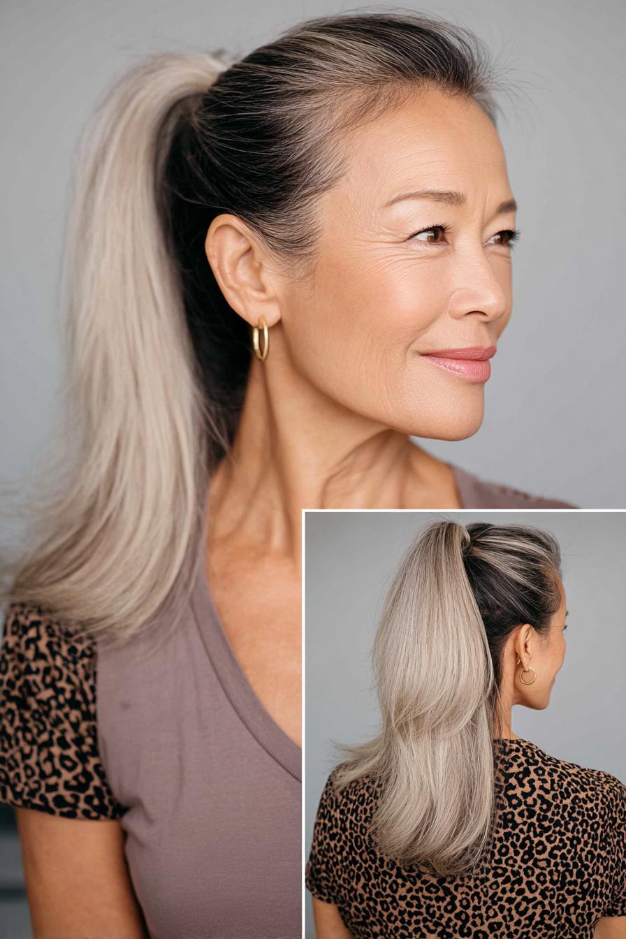 Silver blonde high ponytail