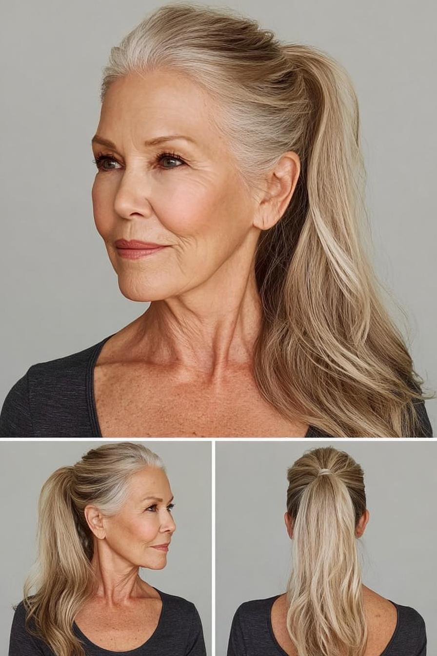 Silver blonde ponytail elegance