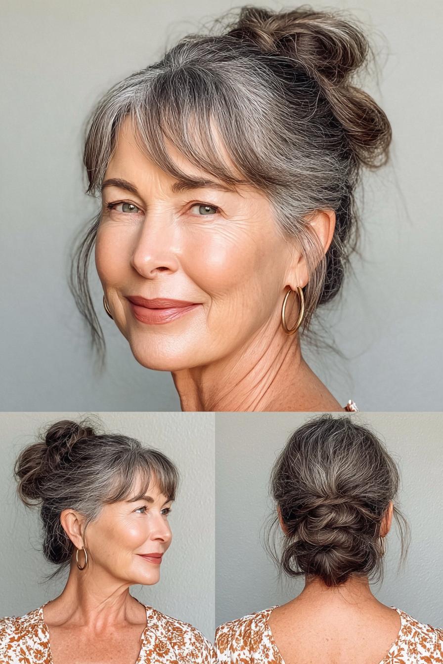 Soft gray twisted updo