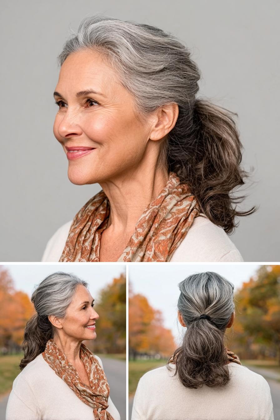 Soft Silver Waves Ponytail