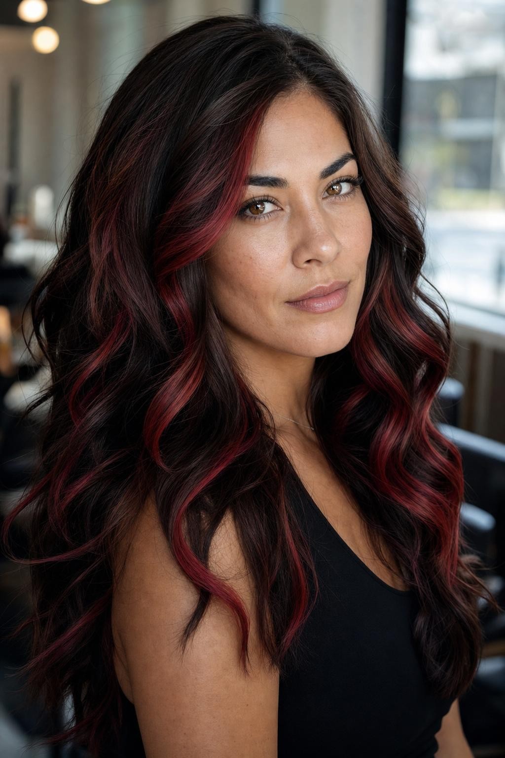 Deep Red Highlighted Brunette Waves