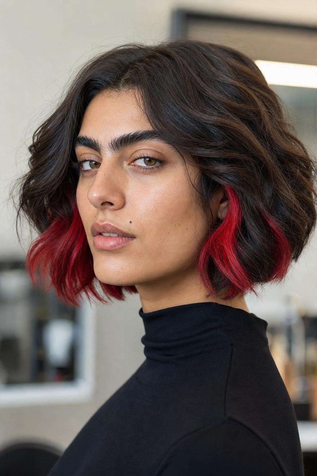 Edgy Bob With Red Highlights