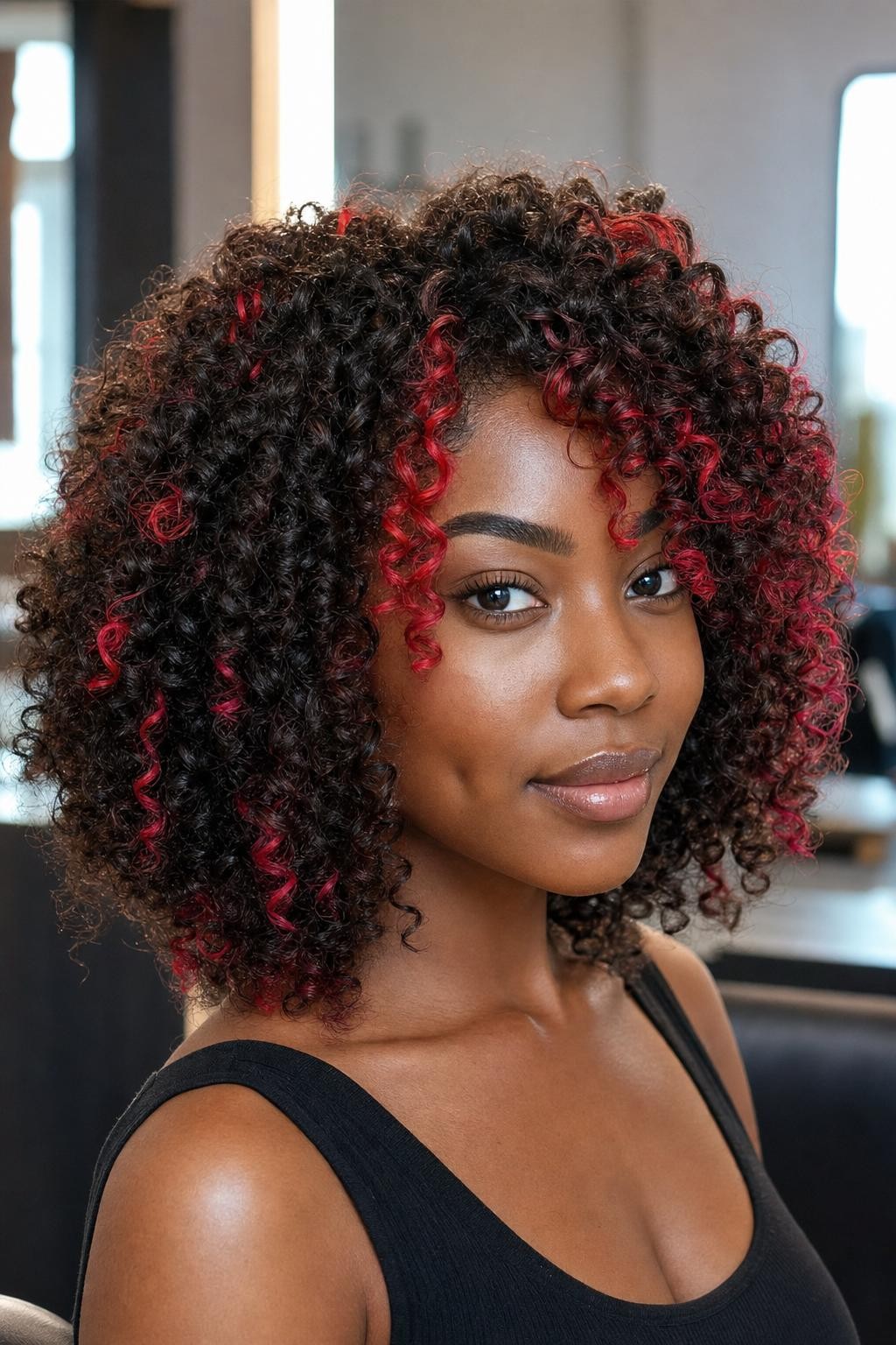 Fiery Red Highlighted Natural Curls