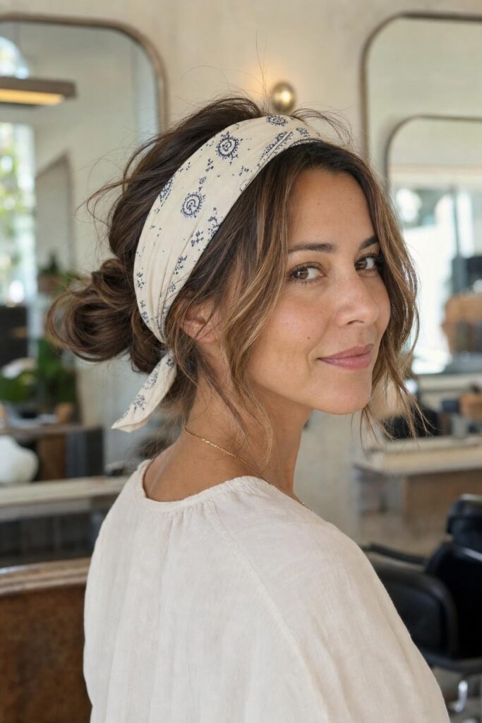 messy bun bandana style