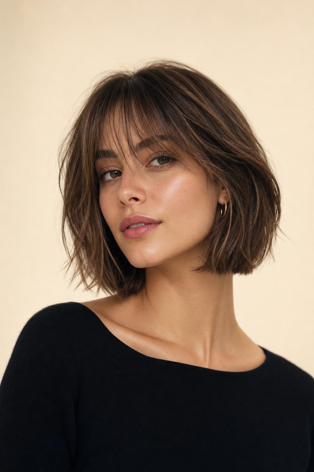 Tousled Brunette French Bob